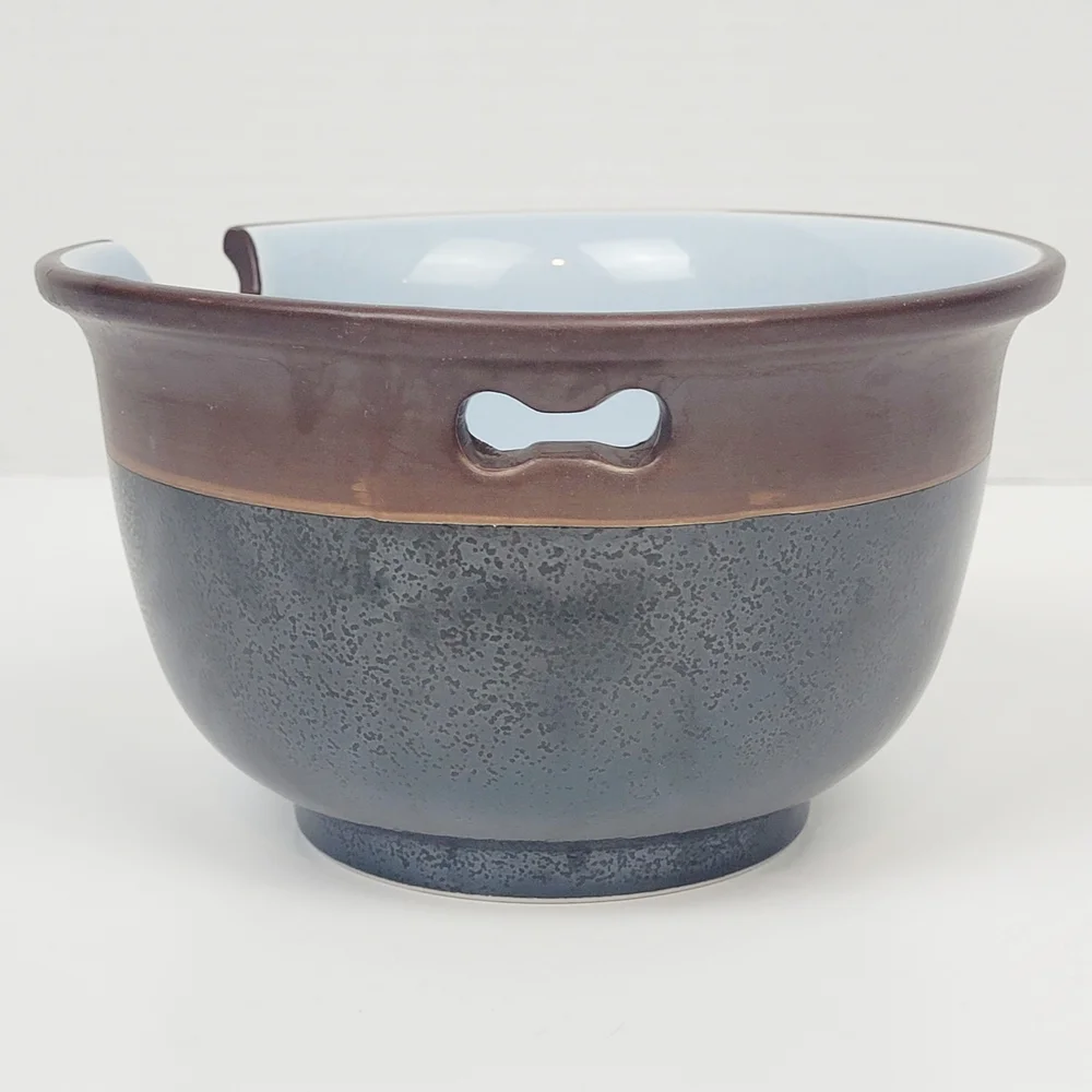 Williams-Sonoma Japanese Rice Noodle  Bowl~Brown Black~Blue Crackle Interior